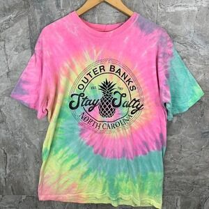 Pink and‎ blue tie-dye graphic tee with Outer Banks logo Men's XL #beachvibes